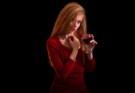 Glass wine - girl, wine, model, glass