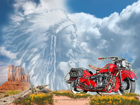 The Indian - clouds, motorcycle, vintage, chief, sky