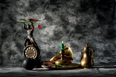 Light Brass - brass, candle, flames, hot, light, rose, dark, red, clock