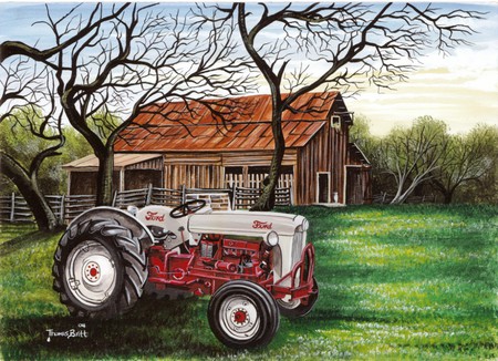 1955 Ford - work, fall, trees, barn, farm, tractor