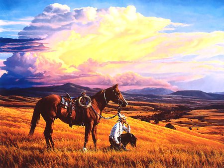 as far as you can see - cowboy, horse, sky, veiw