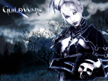 Guild Wars - goth, black outfit, female, video games, skull