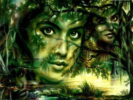 3D art - bastract, fantasy, green, girl, 3d