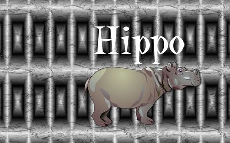 Hippo House - hippo hut, metal background, grey hippo, titled name