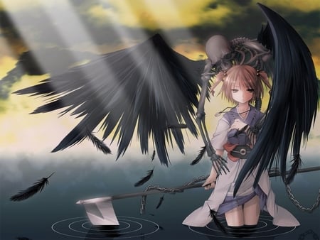 Reaper Anime - reaper, girl, wings, anime, skeleton