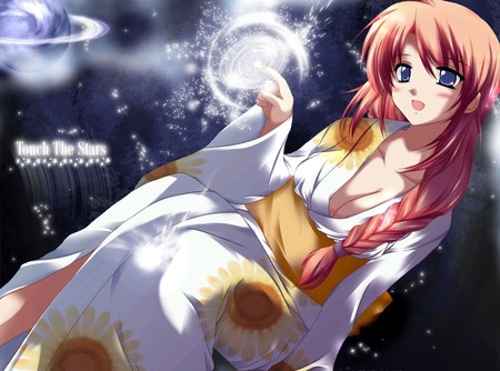 Touch The Stars - girls, stars, plannets, kimono, cute