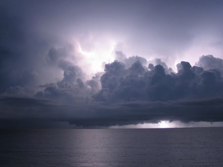 Lighting Storm Over The Caribbean - clouds, pretty, photography, sea, ocean, caribbean area, sky