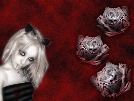 Goth Roses - blood, goth, woman, rose, gothic