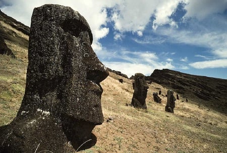 Easter Island - easter, sculpture, heads, island