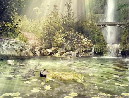 Beautiful Dream - dreamer, waterfall, pool, girl, forest