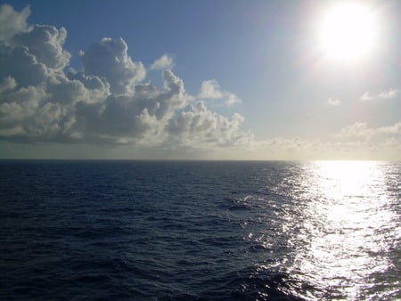 Ocean Reflection - sky, sunshine, calm, nature, reflection, clouds, blue, late, afternoon, sea