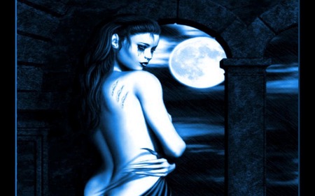 Night Of Sin - goth, moon, lady, night, building, scratch