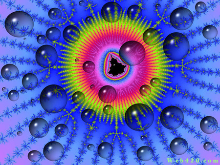 Psychedelic Blue - red, pink, bubbles, yellow, swirls, blue, vibrant, colours, green