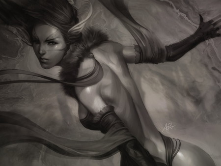 Lost in grey - elf, fantasy, grey, woman, sexy