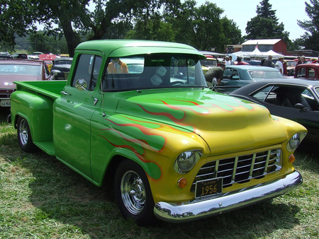 1956 chevy truck green with flames - truck, with, green, flames, 1956, chevy