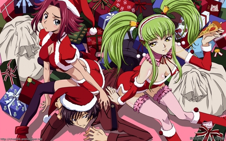 Geass xmas - karen, xmas, cc, lelouch, anime girl, christmas, holiday, green hair, kallen