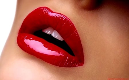 red lips - woman, face, lips, red