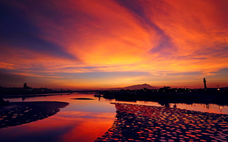 River Sunset - nature, reflection, clouds, river, twilight, sunset, colors