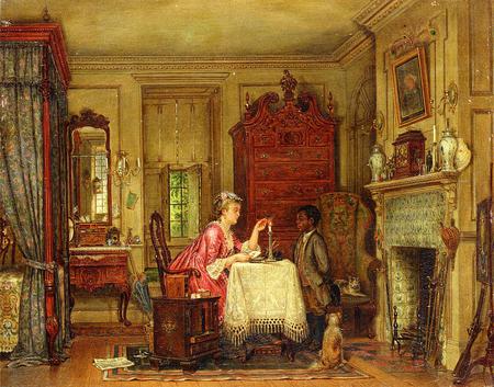 Drafting The Letter - pen, sitting room, letter, mistress, servant