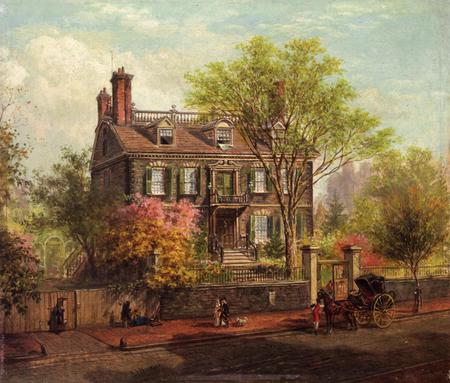 John Hancock House - village, trees, cart, vintage, children, horse, home