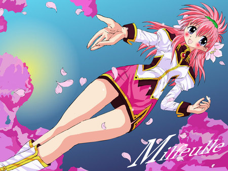 milfeulle rose petal shower - flower petal, anime, pink, milfeulle