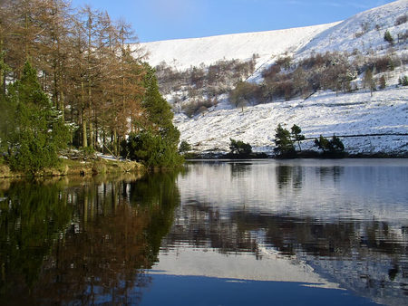 mountains with snow - nature, lake, trees, snow, mountains