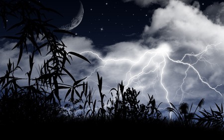 stormy night - cg, abtract, blue, lifgning, night