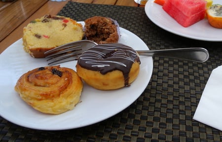 yummy cakes - bread, fork, fruits, cakes