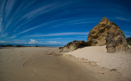 Valla Beach - blue, beautiful, beaches, rock, ocean, sand, nature, cloud, sky, formations