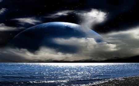 Dark Ocean - fantasy, clouds, dark, ocean, night