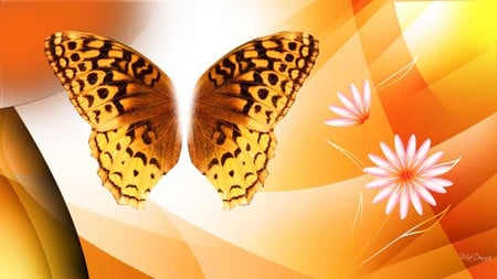 Golden Butterfly - flowers, abstract, butterfly, gold, floral, orange, firefox persona