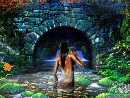 Hidden waterfall - fantasy, water, waterfall, beutieful