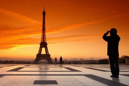 Eiffel tower - orange, abstract, sunset, cg