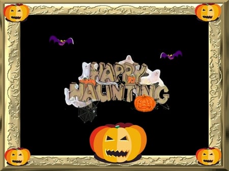 Ghosts & bats with frame - halloween, ghost, bat, pumpkin