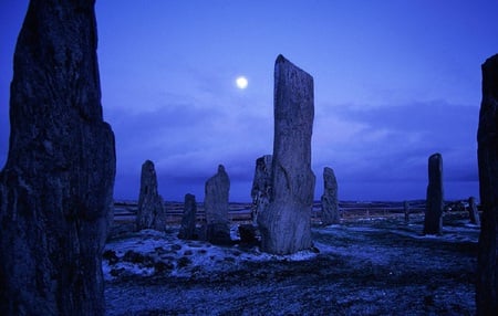 Ancient Blue - moon, ancient, blue, stones