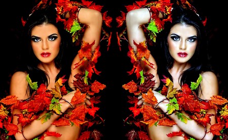 Gemini - beauti, woman, autum, color, leaf