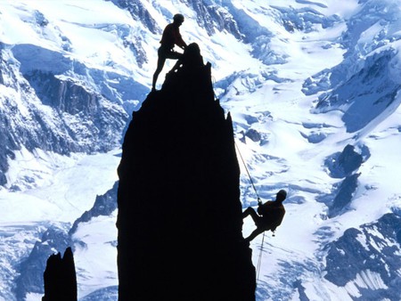 Rock Climbers Silhouette - climbing, men, europe, mountain, snow