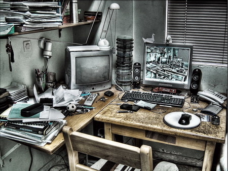 my desk - hot, desk, bw, rooms, wierd, computers