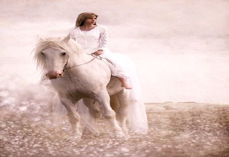 The connection - white, horse, girl, bond, field, dress