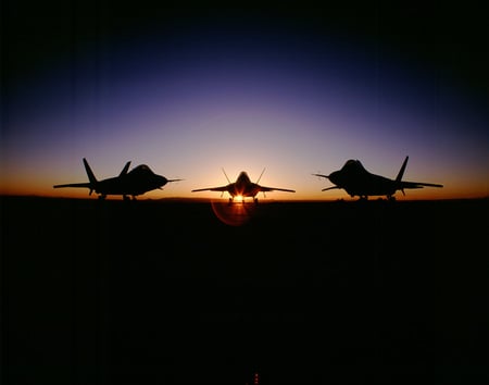 F-22 - f-22, sunset, cool, triple jets