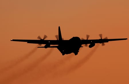 C-130 - silhouette, sunset, c-130, landing