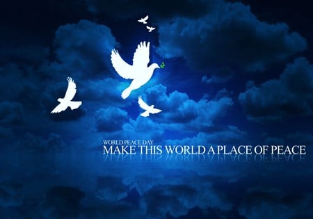 International day of peace - doves, clouds, september 21, blue sky, international day of peace, poster