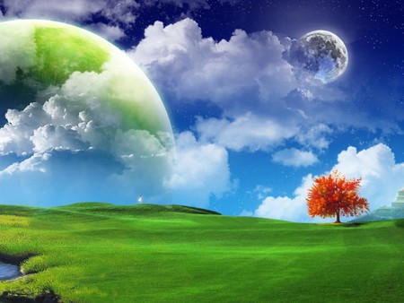 Fantasy World - abstract, fantasy, green, grass, field