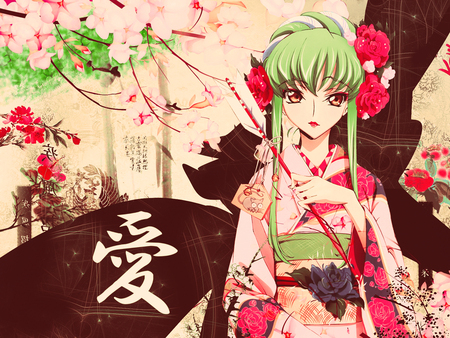 C.C - kimono, anime, cc, code geass