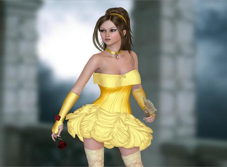 Woman - woman, yellow, rose, 3d