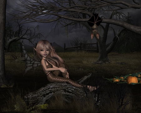 Young Fairy - fairy, dark, fantasy, 3d