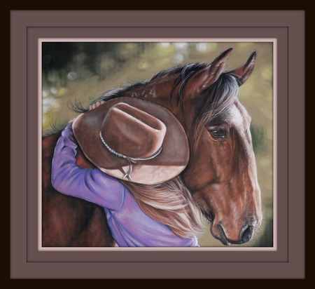 Her Best Friend - love, horse, girl, hat, friendship, devotion, togetherness