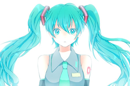 Hatsune Miku - pretty, tie, anime, blue, twintail, hatsune miku, aqua, blue hair, blue eyes, idol, beauty, white, miku, suprised, cute, hatsune, vocaloids