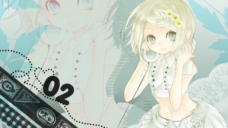 Kagamine Rin - pretty, anime, vocaloid, yellow, blue, rin, kagamine rin, headphones, yellow hair, nice, blue eyes, skirt, kagamine, beautiful, beauty, cool, white, awesome, cute, headset, vocaloids