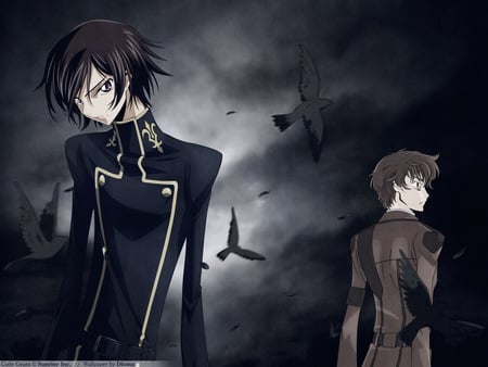 Lelouch and Suzake - black, anime, suzake, lelouch, code geass